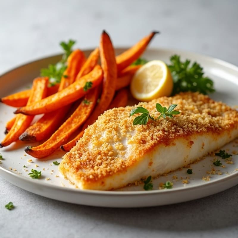 Crispy Baked Cod with Roasted Sweet Potato Fries