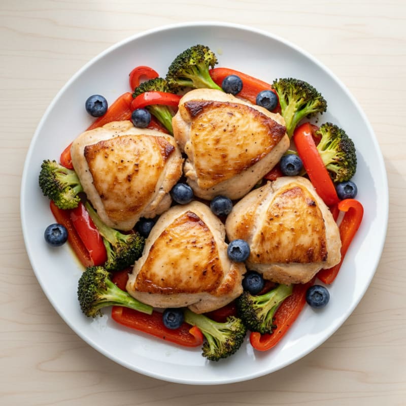 Oven-Baked Chicken Thighs with Roasted Broccoli and Bell Peppers