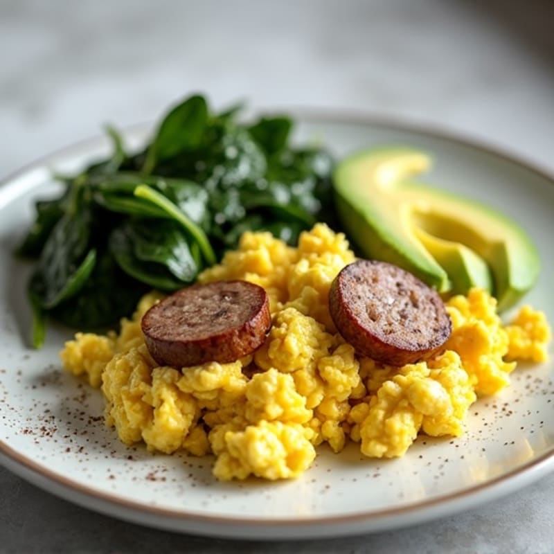 Protein-Packed Scrambled Eggs with Sautéed Spinach and Creamy Avocado
