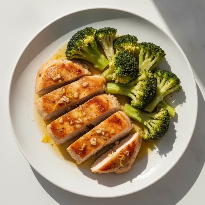 Lemon Garlic Chicken Breast with Steamed Broccoli
