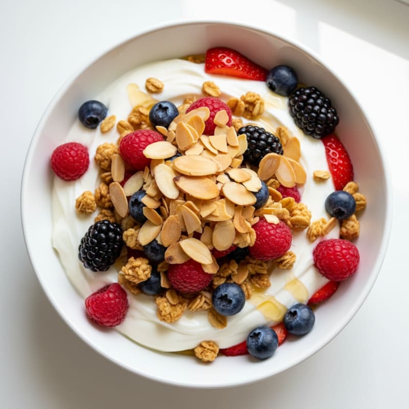 Creamy Greek Yogurt Parfait with Mixed Berries and Almonds