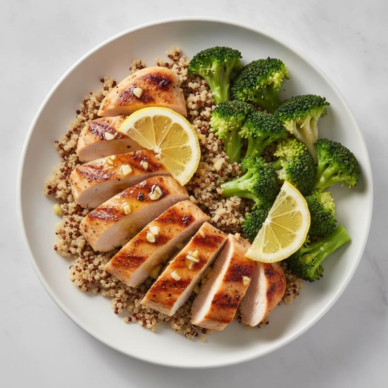 Grilled Chicken Breast with Quinoa and Steamed Broccoli