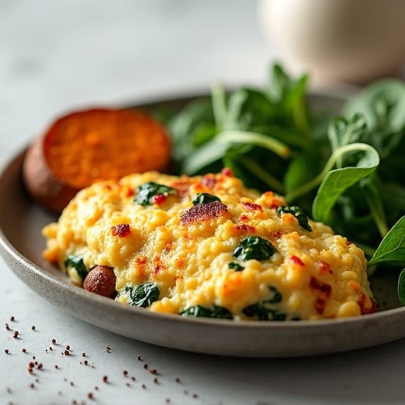 Egg White and Turkey Sausage Scramble with Spinach and Roasted Sweet Potato