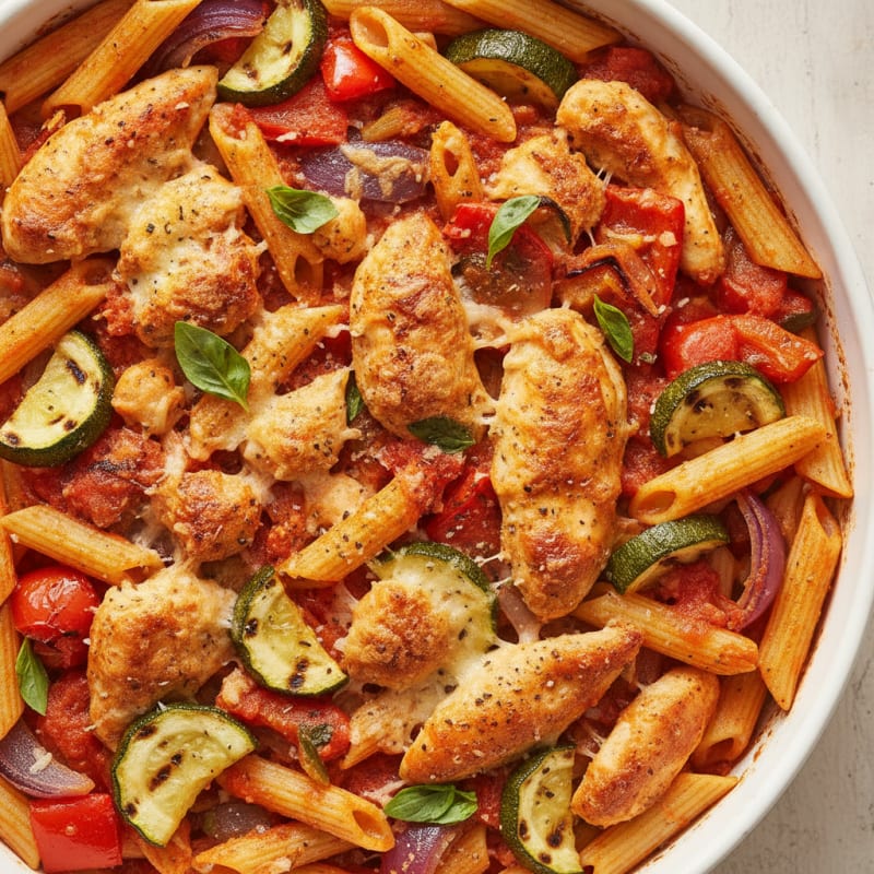 Baked Chicken Penne with Roasted Vegetables