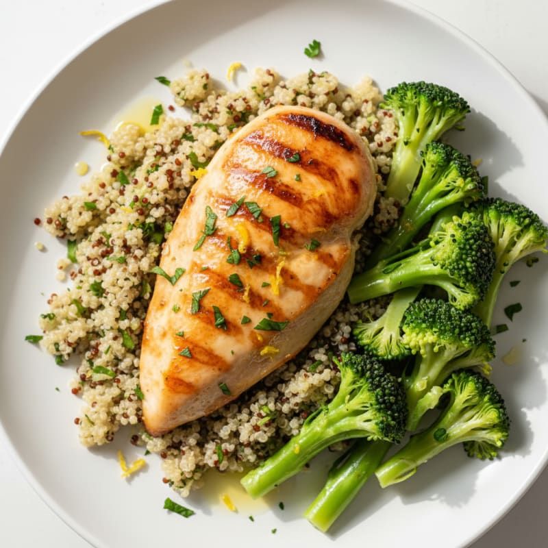 Grilled Chicken Breast with Quinoa and Steamed Broccoli