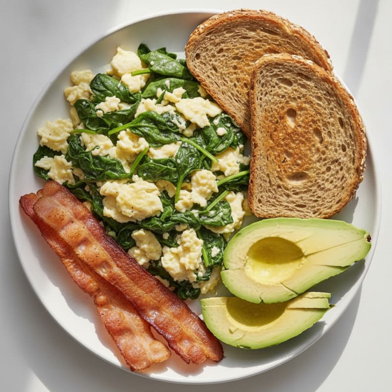 Crispy Turkey Bacon and Egg White Scramble with Spinach