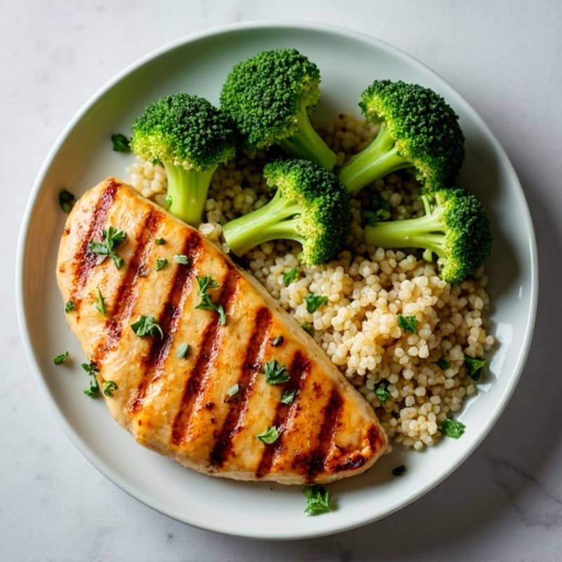 Grilled Chicken Breast with Quinoa and Roasted Broccoli