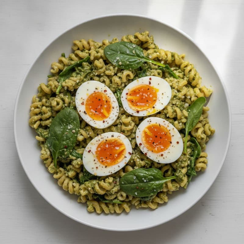 Pasta with Jammy Eggs and Pesto