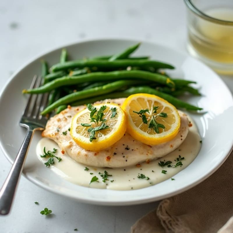 Creamy Lemon Herb Chicken with Roasted Green Beans