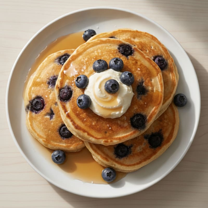 Blueberry Ricotta Pancakes with Maple Syrup
