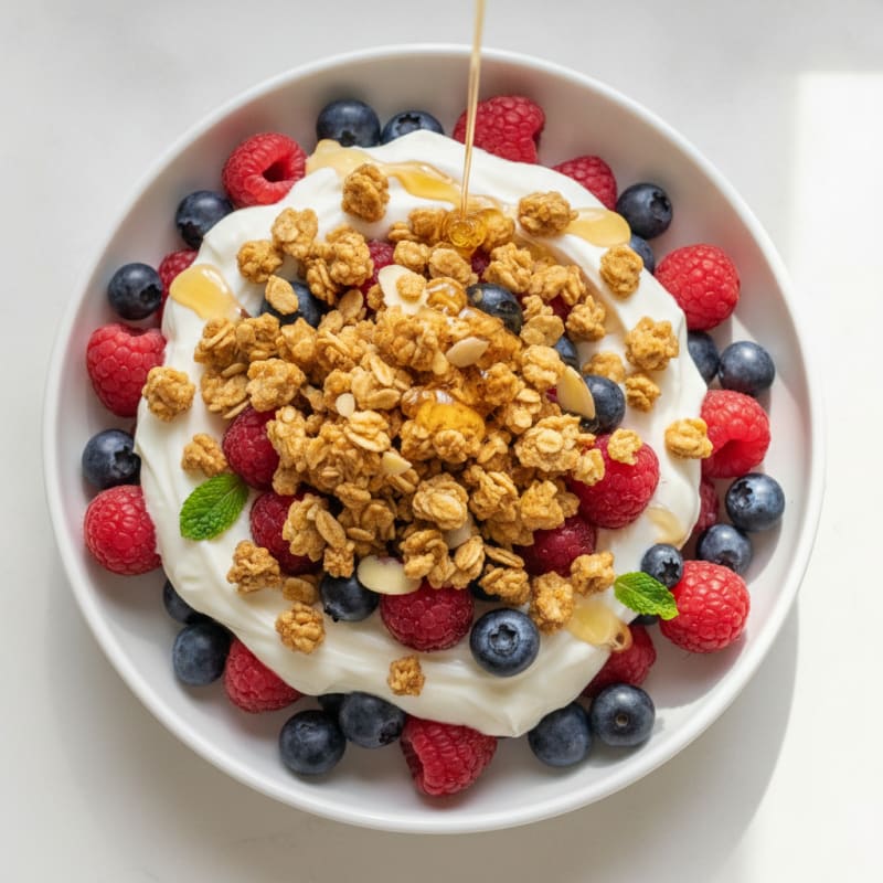 Greek Yogurt Parfait with Mixed Berries and Protein Granola