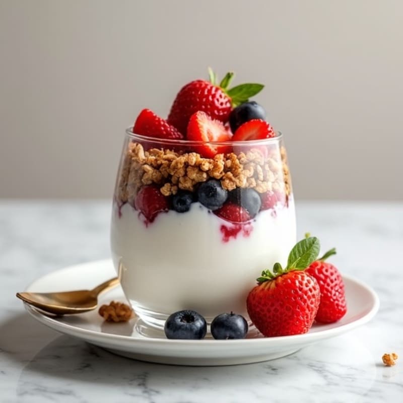 Greek Yogurt Parfait with Mixed Berries and Crunchy Almond Granola