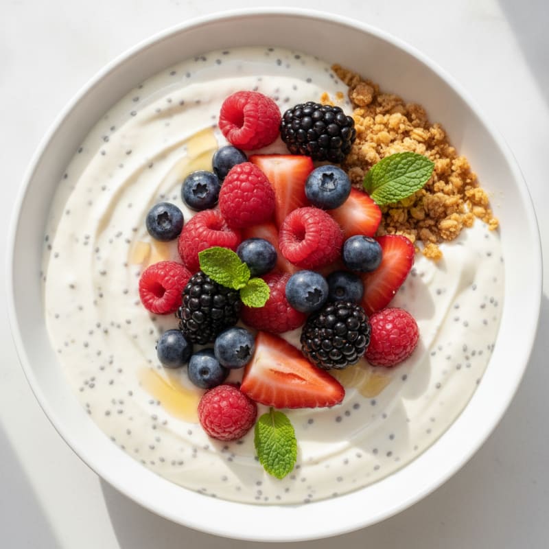 Silky Greek Yogurt Protein Mousse with Mixed Berries