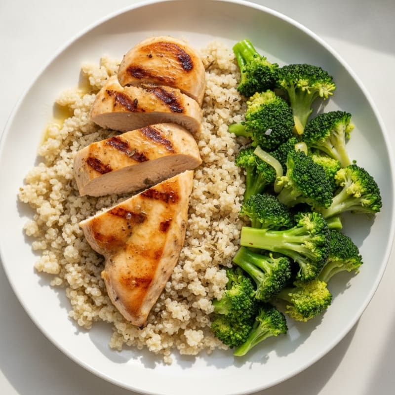 Grilled Chicken Breast with Quinoa and Steamed Broccoli