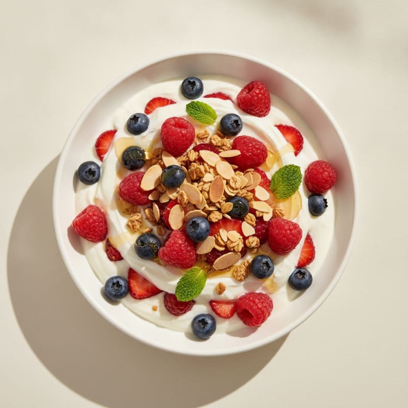 Creamy Greek Yogurt Parfait with Mixed Berries and Almonds
