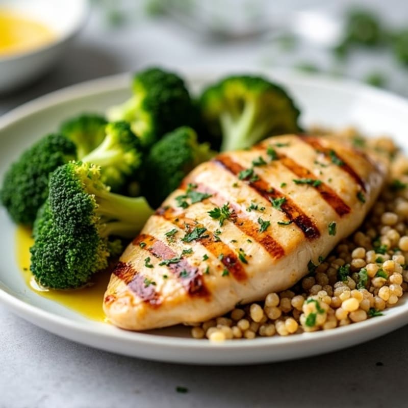 Grilled Chicken Breast with Roasted Broccoli and Quinoa