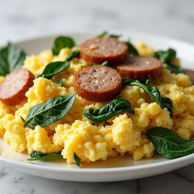 Egg White and Spinach Scramble with Turkey Sausage