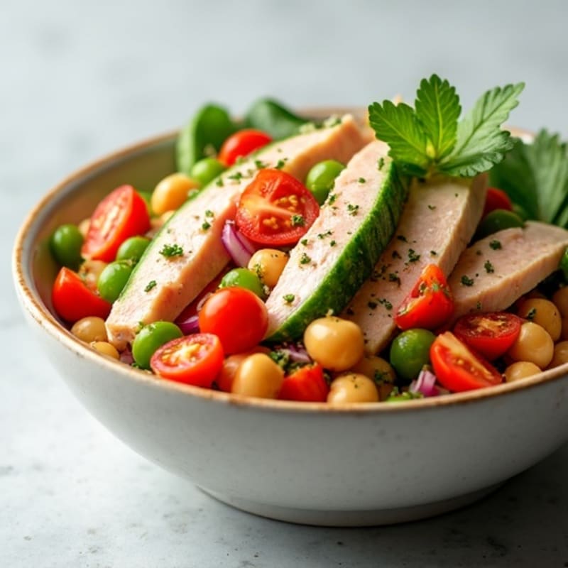 Flaky Tuna and Chickpea Salad with Fresh Vegetables