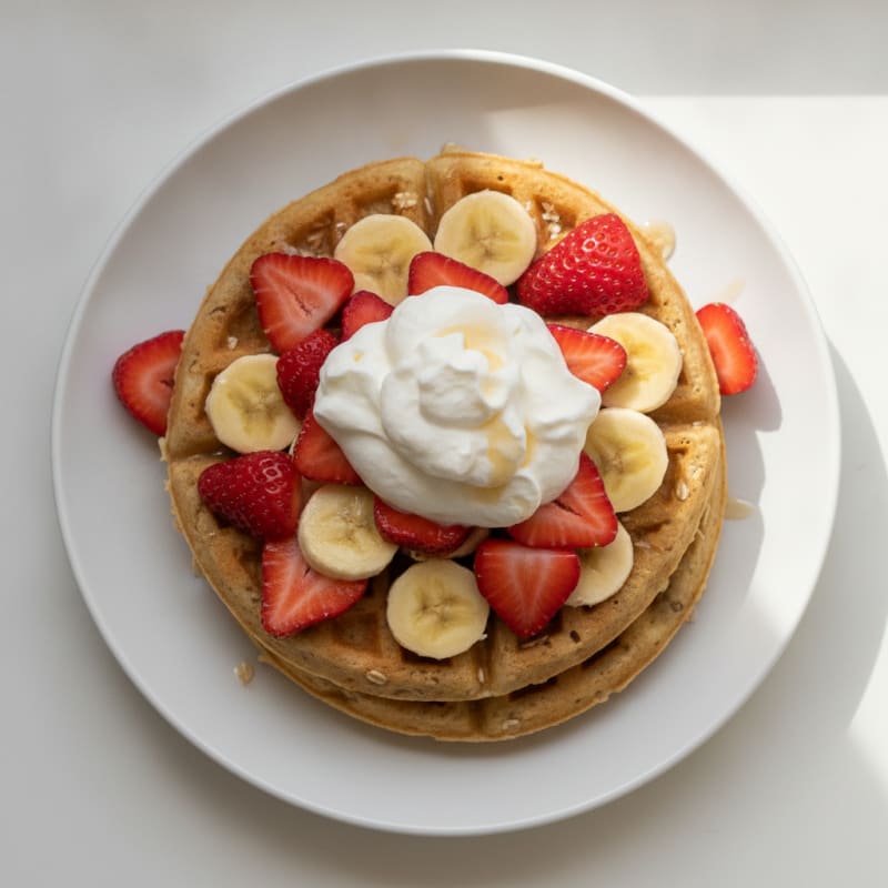 Fruit-Topped Protein Waffles with Whipped Cream