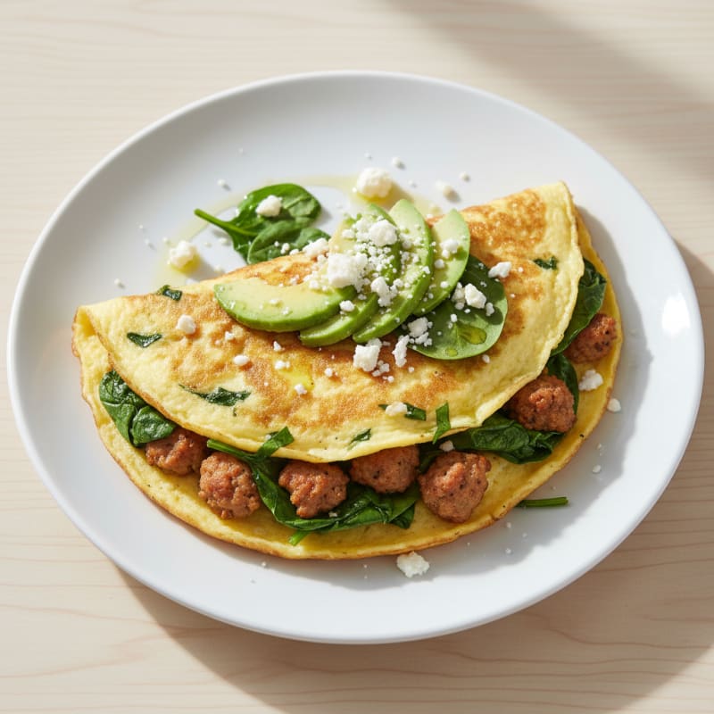 Egg White Spinach Omelette with Turkey Sausage