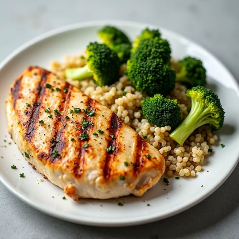 Grilled Chicken Breast with Quinoa and Roasted Broccoli