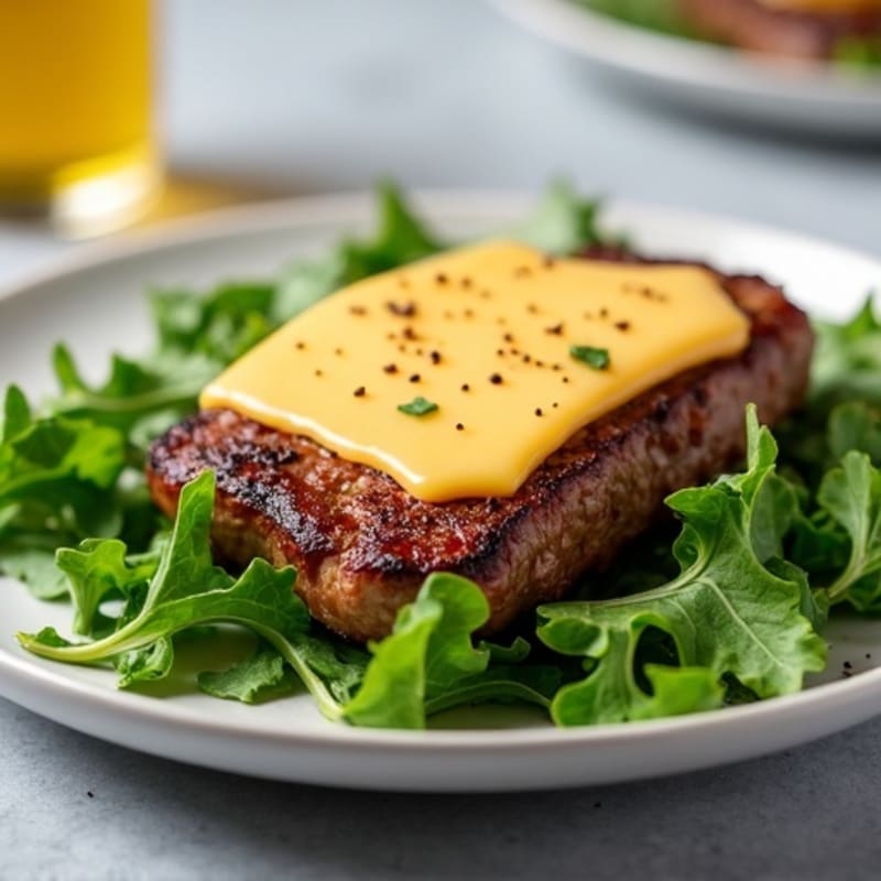 Seared Lean Steak with Melted Pepper Jack and Fresh Arugula