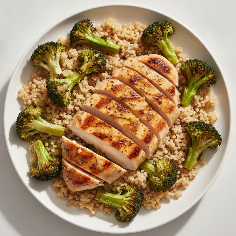Grilled Chicken Breast with Quinoa and Roasted Broccoli