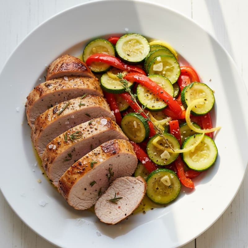 Tender Herb-Roasted Pork with Zesty Vegetables
