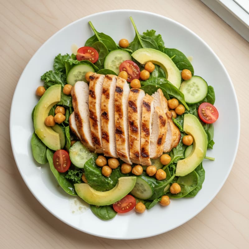 Grilled Chicken Salad with Mixed Greens and Roasted Chickpeas