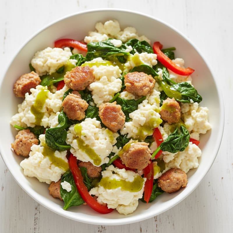 Egg White and Turkey Sausage Scramble with Spinach