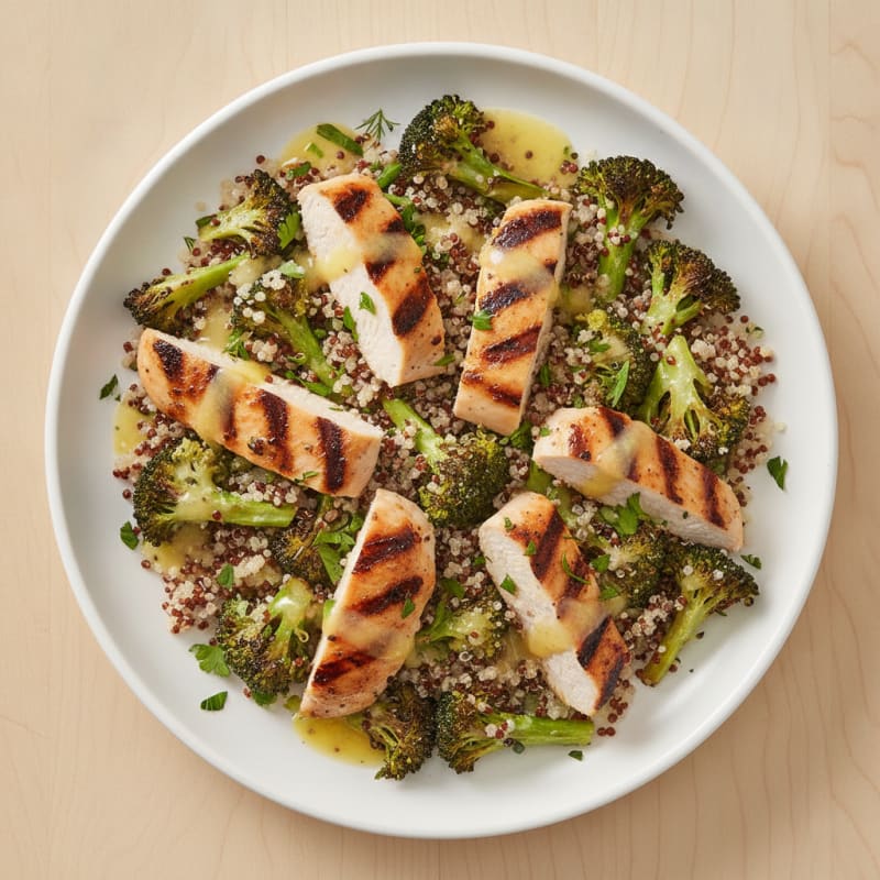 Grilled Chicken and Quinoa Salad with Roasted Broccoli