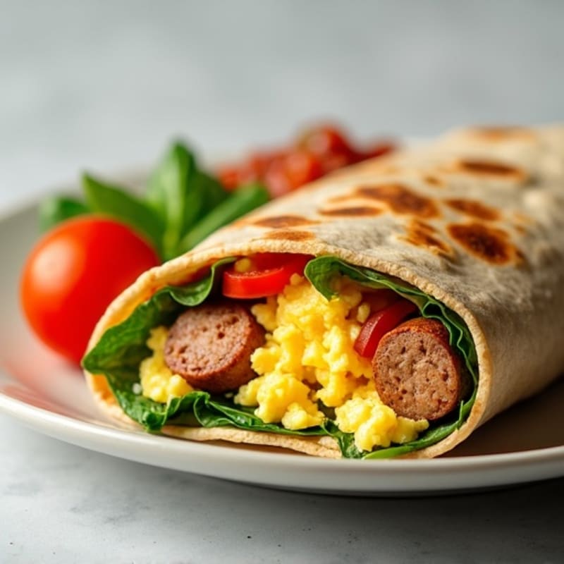 High-Protein Scrambled Egg and Turkey Sausage Breakfast Burrito