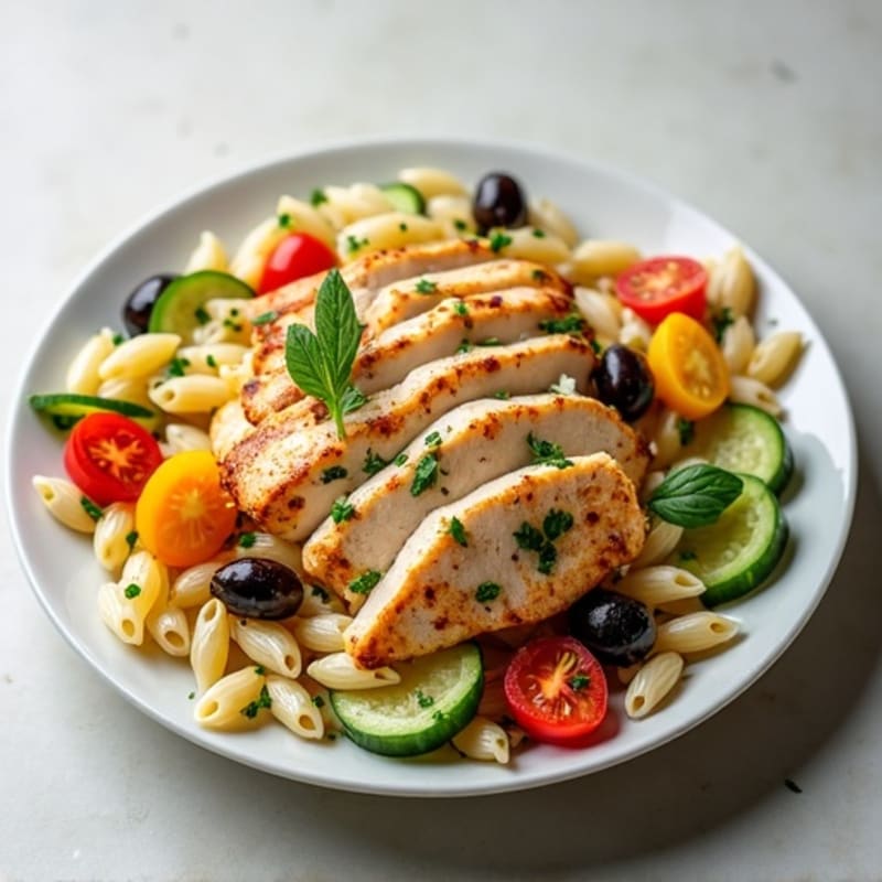 Fresh Mediterranean Pasta Salad with Grilled Chicken