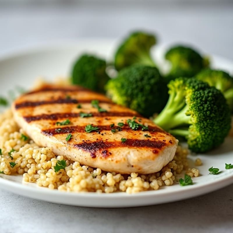Grilled Chicken Breast with Quinoa and Roasted Broccoli
