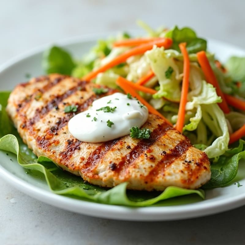 Grilled Chicken Breast with Crunchy Cabbage Slaw and Greek Yogurt Dressing