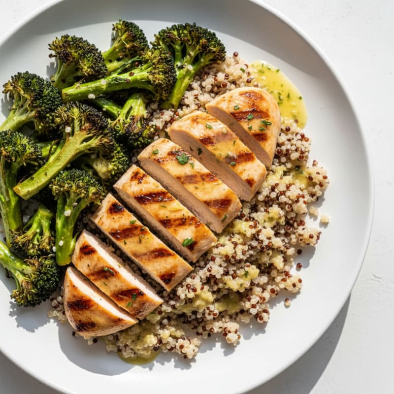 Grilled Chicken Breast with Quinoa and Roasted Broccoli