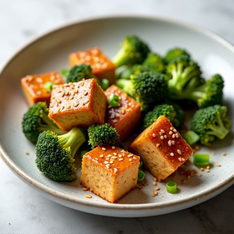 Crispy Sesame Ginger Tofu with Roasted Broccoli
