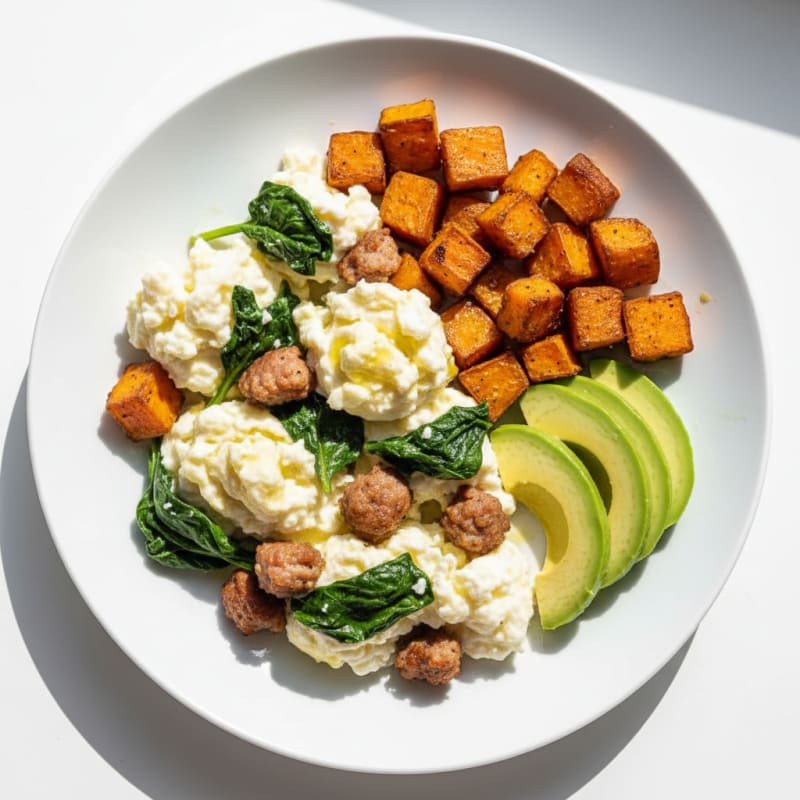 Egg White Scramble with Spinach and Turkey Sausage