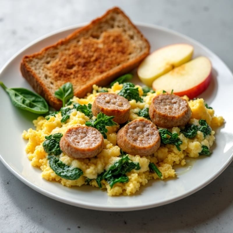 Egg White and Spinach Scramble with Turkey Sausage