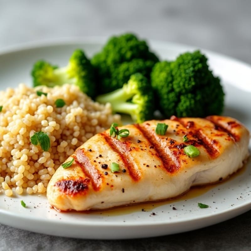 Grilled Chicken Breast with Quinoa and Roasted Broccoli