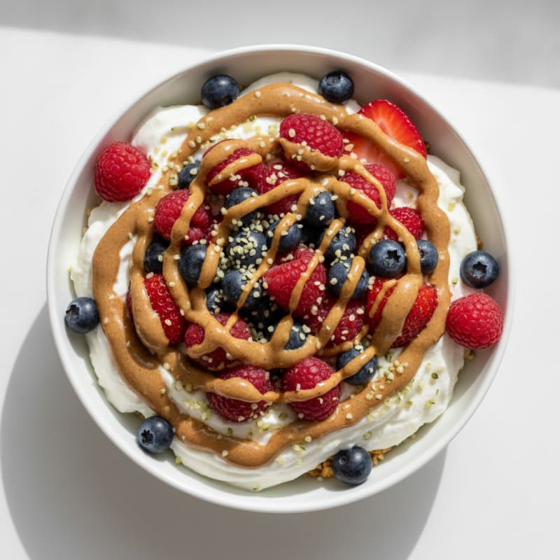 Silky Greek Yogurt Protein Bowl with Berries and Almond Butter