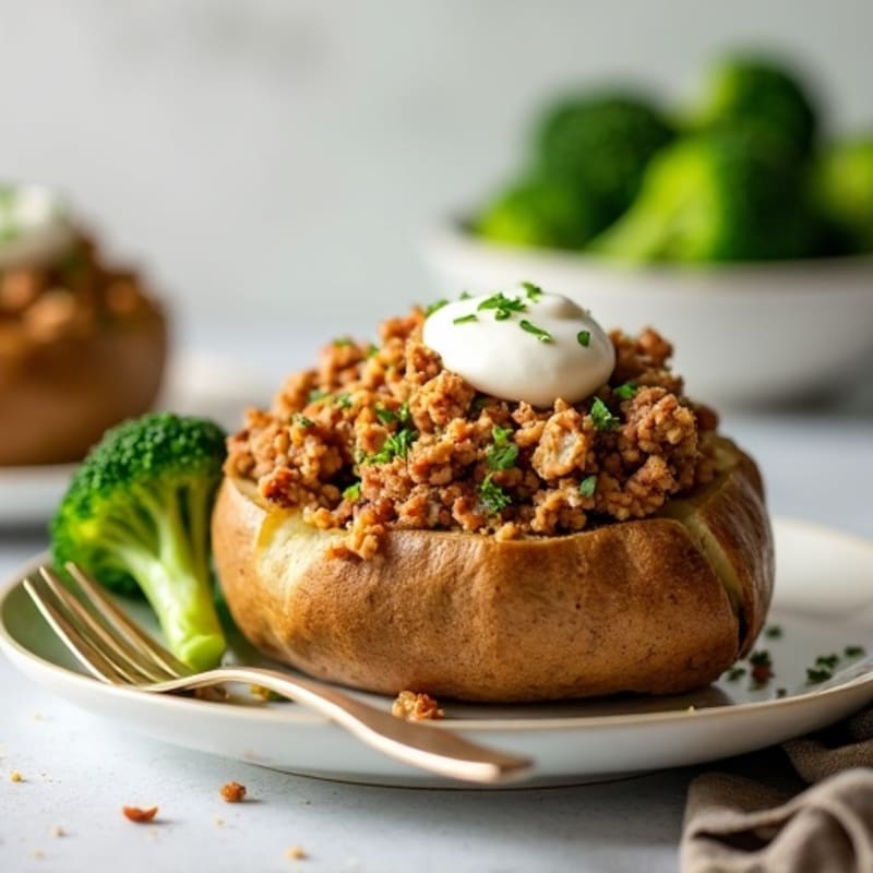 Healthy Loaded Baked Potato with Lean Ground Turkey, Steamed Broccoli ...