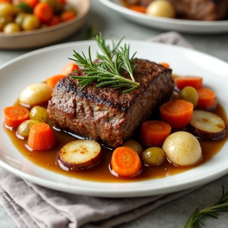 Herb-Braised Tender Beef Pot Roast with Roasted Vegetables