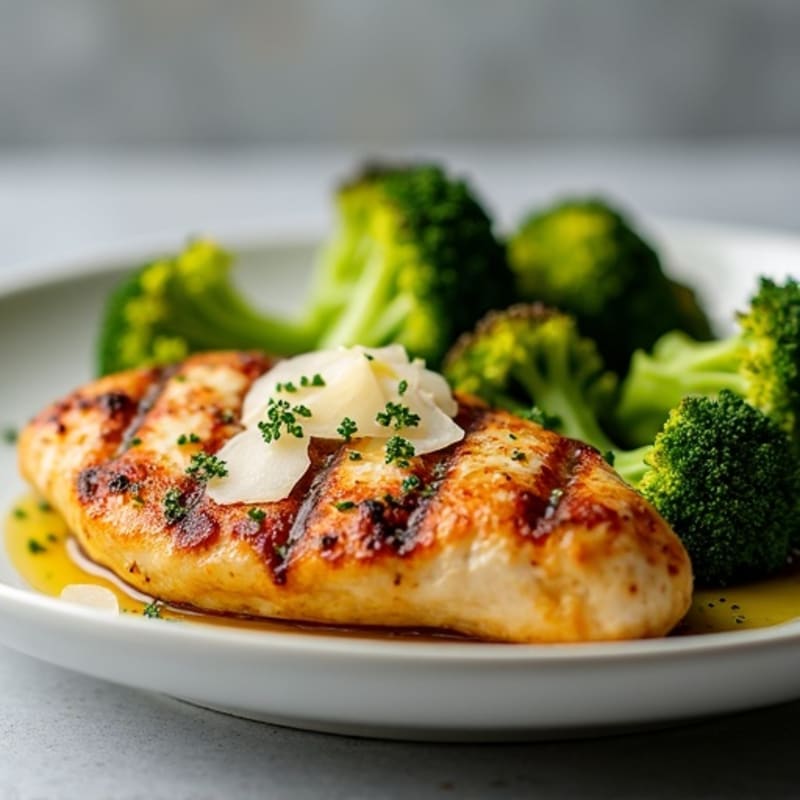 Grilled Chicken Breast with Roasted Broccoli and Shaved Parmesan