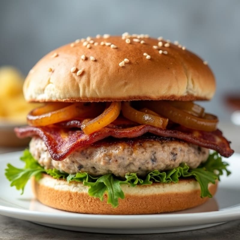 Lean Turkey-Bacon Burger with Caramelized Onions