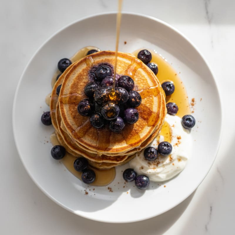 Blueberry Protein Pancakes with Maple Syrup