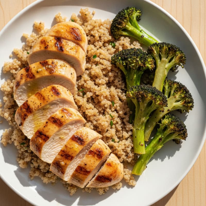 Grilled Chicken Breast with Roasted Broccoli and Quinoa