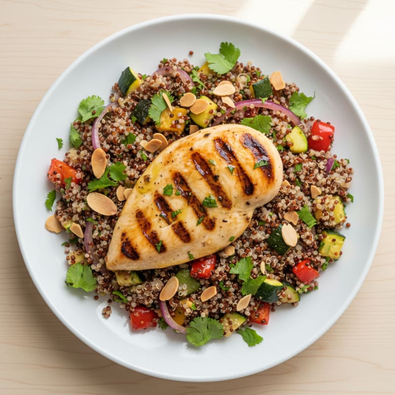 Grilled Chicken Breast with Roasted Vegetable Quinoa Salad