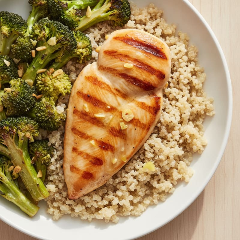 Grilled Chicken Breast with Quinoa and Roasted Broccoli