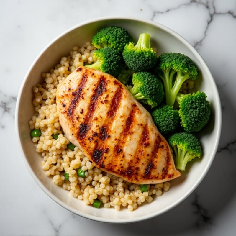 Grilled Chicken Breast with Quinoa and Steamed Broccoli